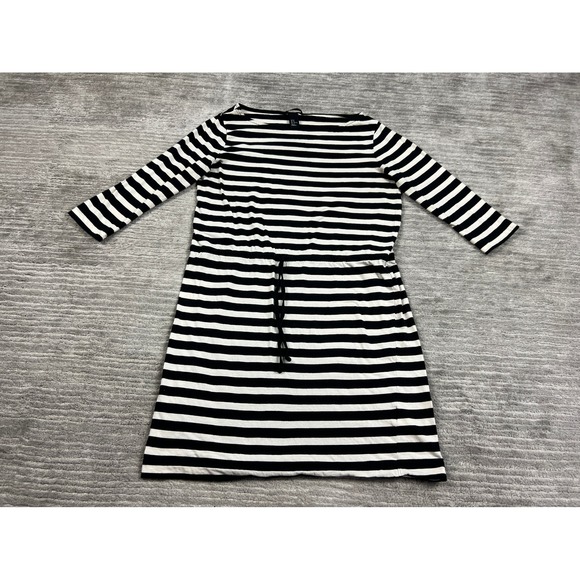 H&M Dresses & Skirts - H&M T-Shirt Dress Womens M Black White Striped Boat Neck Drawstring Waist Cotton